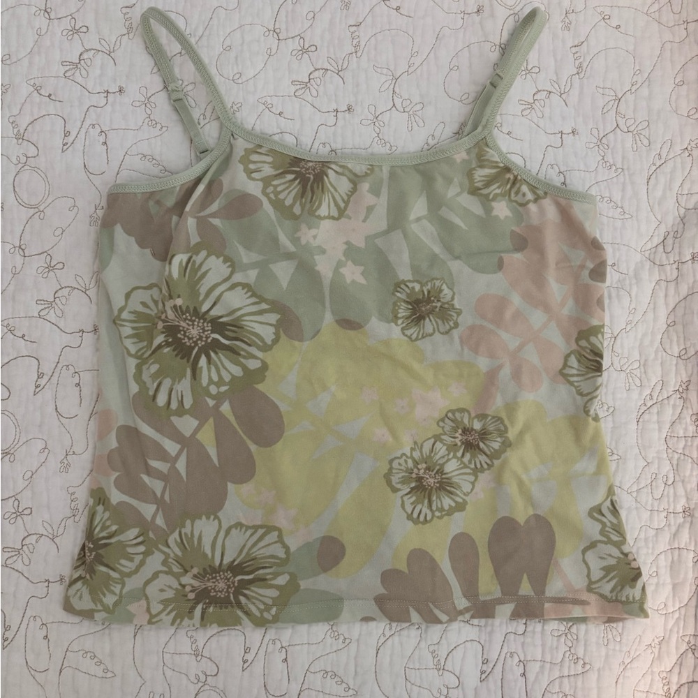 Vintage Floral Print Women's Cami Top - Green and Brown